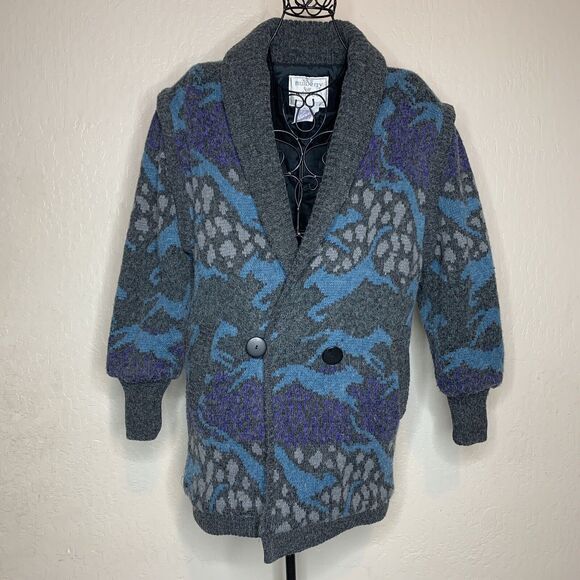 VTG Mulberry Street Knitted Horse(?) Pattern Oversized Cardigan Jacket Womens M - Picture 1 of 10